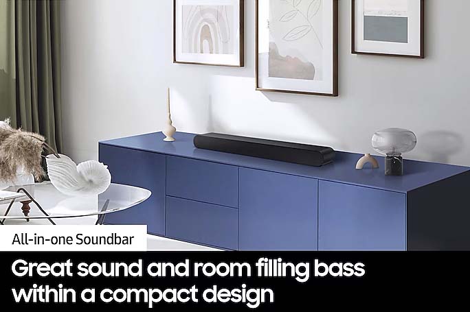 All-in-one Soundbar - Great sound and room filling bass within a compact design.